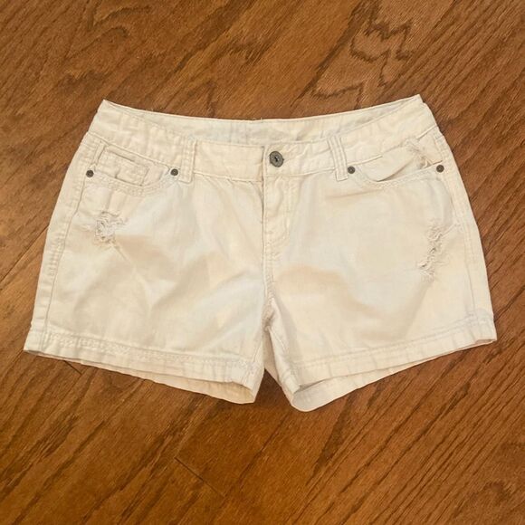 Maurices Pants - Maurices, denim shorts, white, distressed, size 9/10